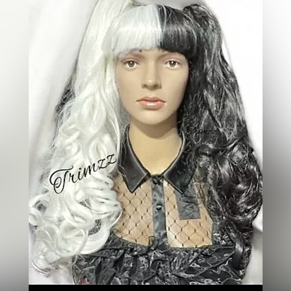 WIG One Size ………Black & White Thick Long Pony Tail Wig with removable Pony Tails - Picture 3 of 6